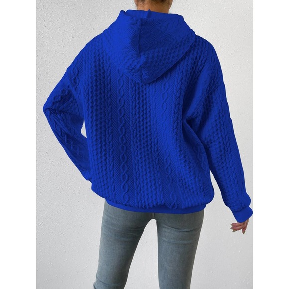 Minimalist Drop Shoulder Drawstring cable knit hoodie Sweatshirt - Picture 8 of 8